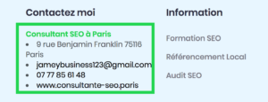 Nom adresse telephone footer