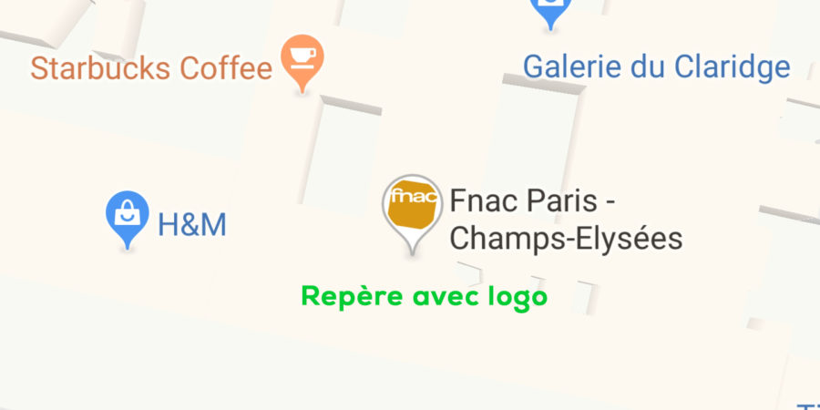 repère avec logo de marque sur google maps