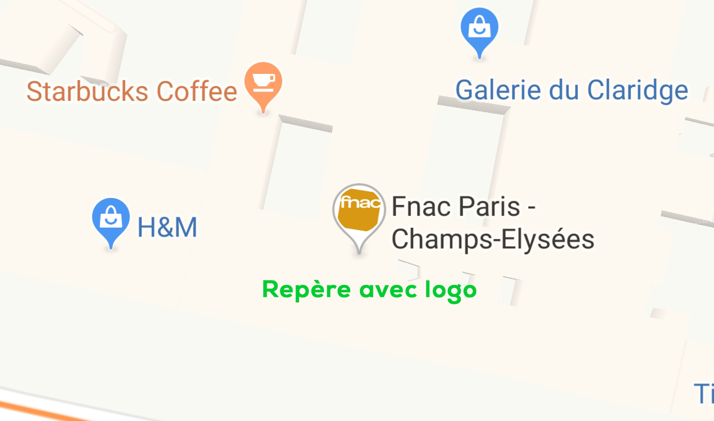 repère avec logo de marque sur google maps