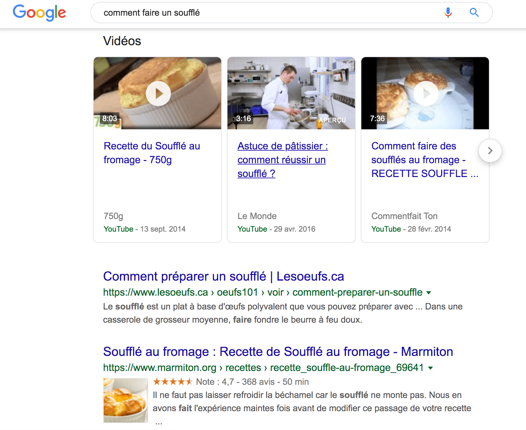 vidéos youtube SERPS