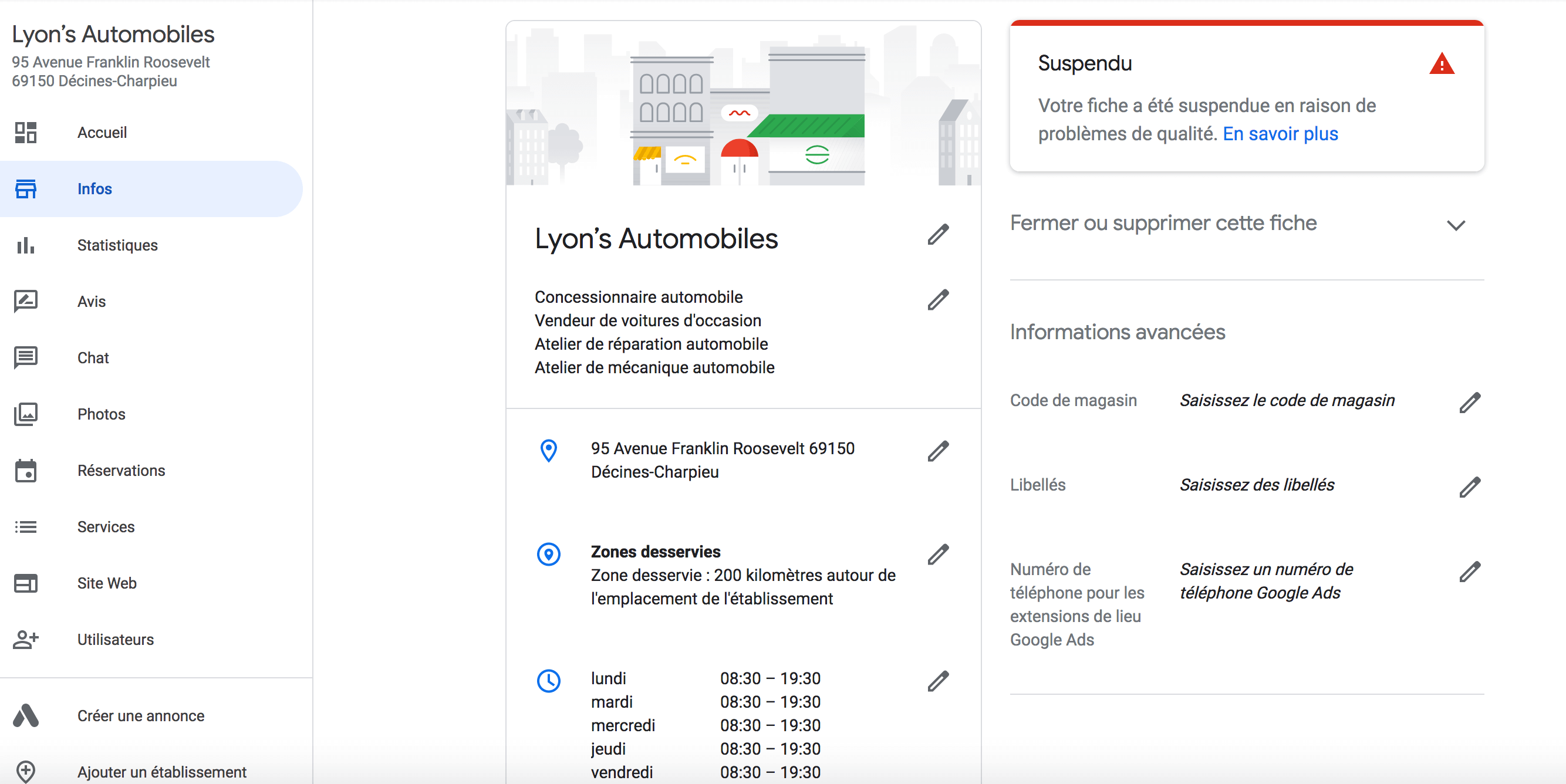 fiche suspendue google my business