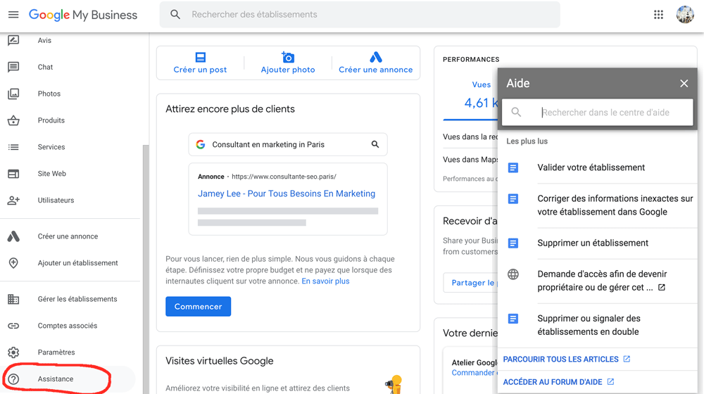 Assistance Google my Business