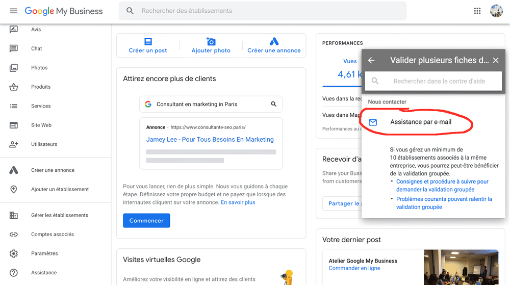 contacter support google my business