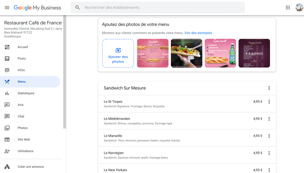 menu google my business