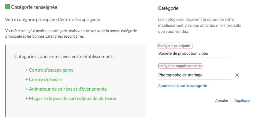 outil choix catégories google my business