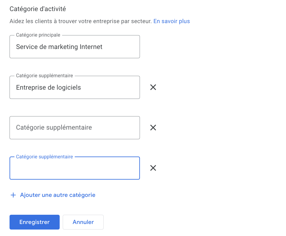 catégorie Google Business