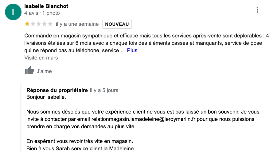 exemple de réponse à un avis négatif négatif 