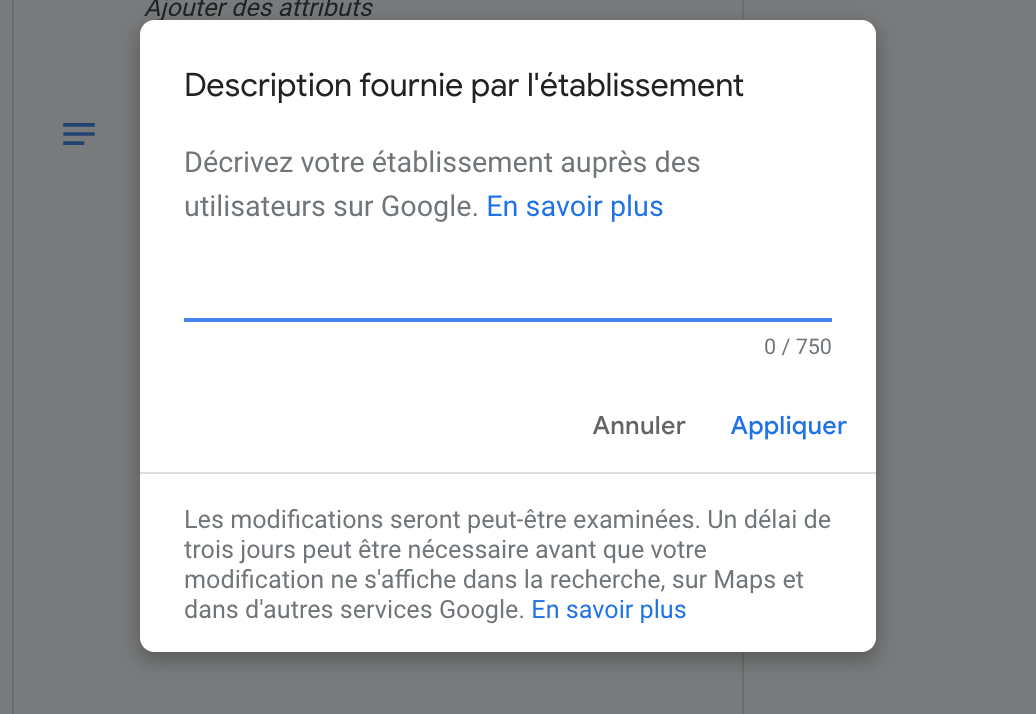 Ajouter une description google mY business