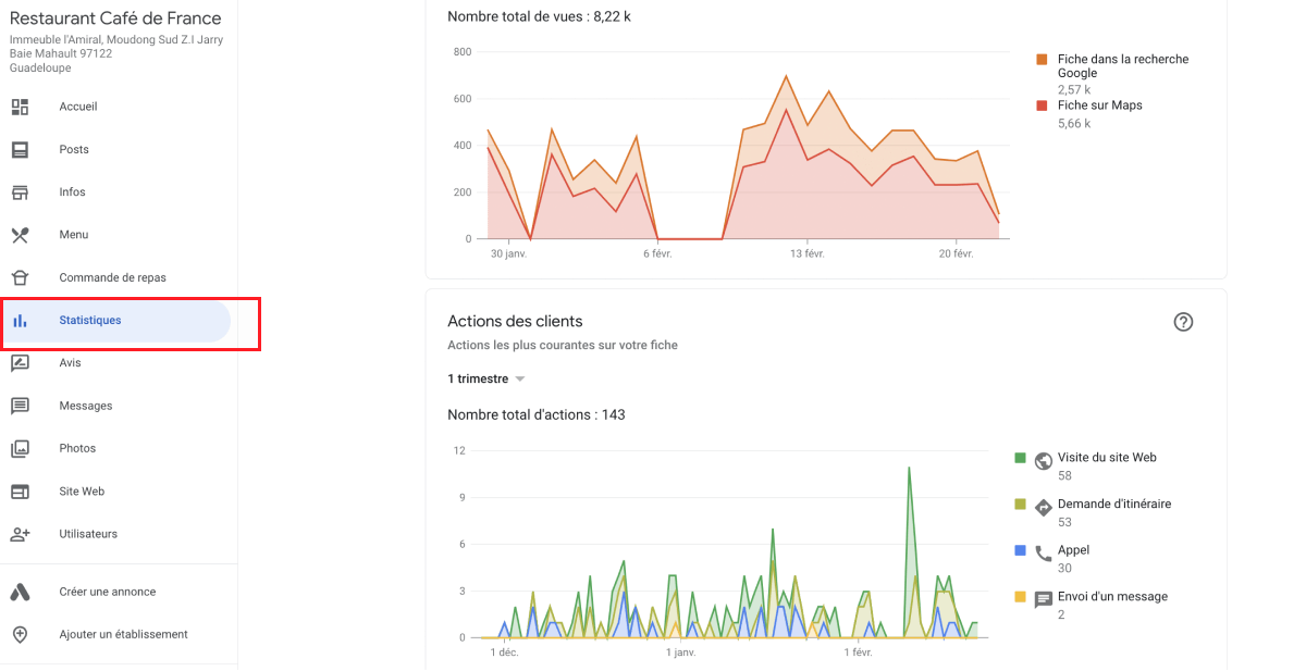 section statistiques google my business