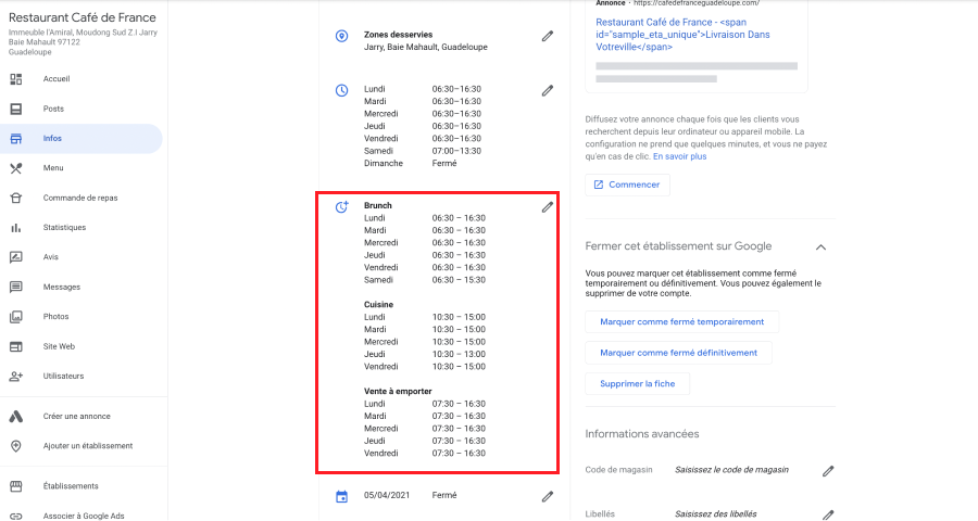 horaires Supplémentaires google 